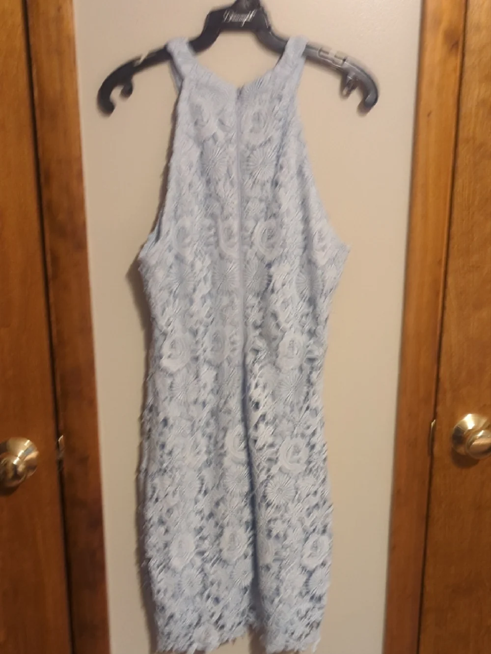 Lulu's Powder Blue Crochet Halter Midi Dress - Picture 2 of 3